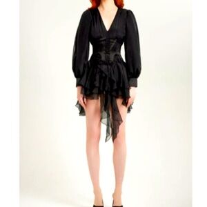 HEIRESS BEVERLY HILLS - Black Chiffon Long Sleeve Corset Dress